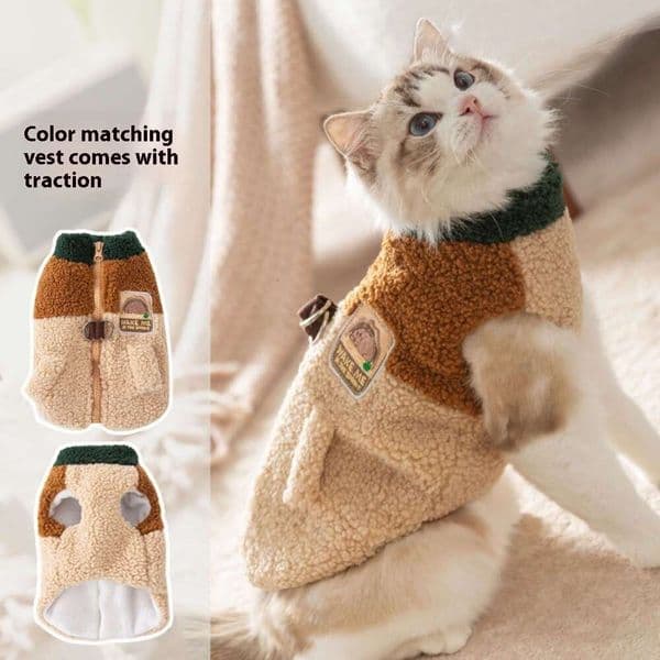 Premium Pet Fashion Accessories - Wool-Filled Fee Vest and Paw Wraps for Chilly Weather Protection
