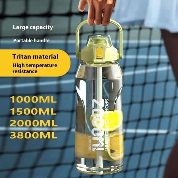 Large capacity heat-resistant super large water bottle for sports girls 2000ml summer straw cup drinking water bottle