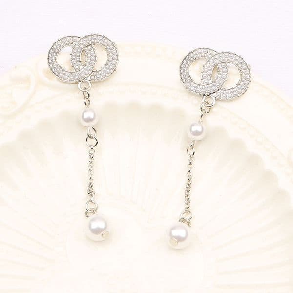 Gold Sier Designers Double Letters Ear Stud Earring Geometric Round Classic Women Crystal Rhie Pearl Earrings Wedding Party Jewerlry 2 Style Size
