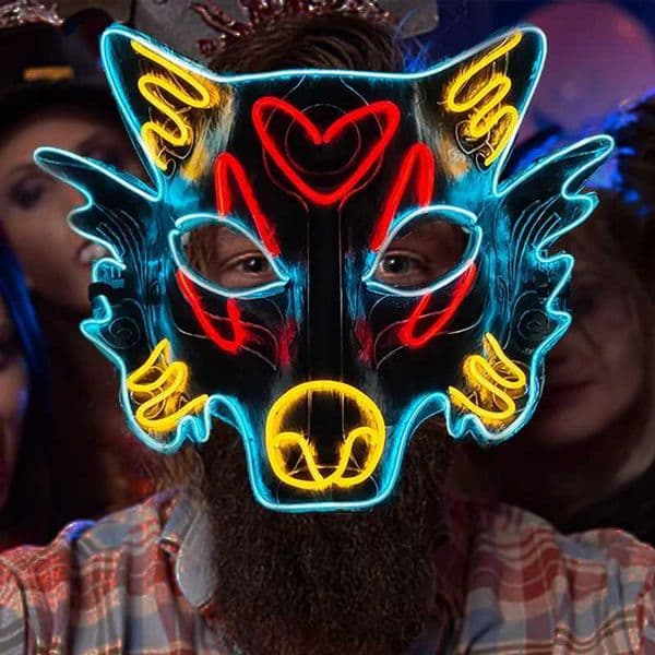 Halloween luminous mask luminous LED wolf mask role-playing animal luminous party props makeup neon half face mask supplies W240817
