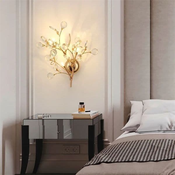Update Romantic Flowers Branches G4 Bulb Wall Lights Clear Crystal Living Room Bedroom Decoration Sconce Gold Metal Drop 240816