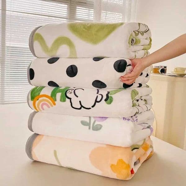 Printed mink fur throw blanket warm thick fluffy full large single twin bed winter W240809