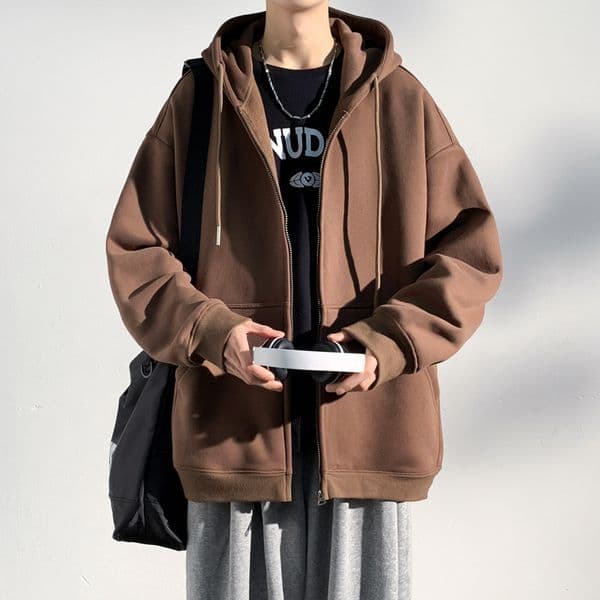 2024 Autumn hooded long-sleeved hoodie men loose men's casual coat boys cardigan top R240820
