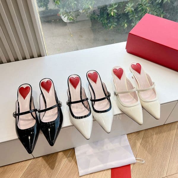 minimalism Top quality Patent leather mules heels Pointed toes Low-heels sandals slipper Dress shoes Evening Wedding shoes Luxury designer shoes Factory footwear
