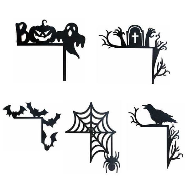 Halloween Door Corner Logo Pumpkin Bat Spider Web Black Wood Hanging Halloween Party Home Door Frame Decoration W240820