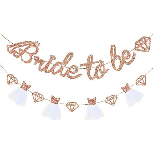 Rose Gold Hen Party Bride Becomes Banner Sparkling Paper Wedding Dress Diamond Bride Shower Wedding Single Party Decoration W240820