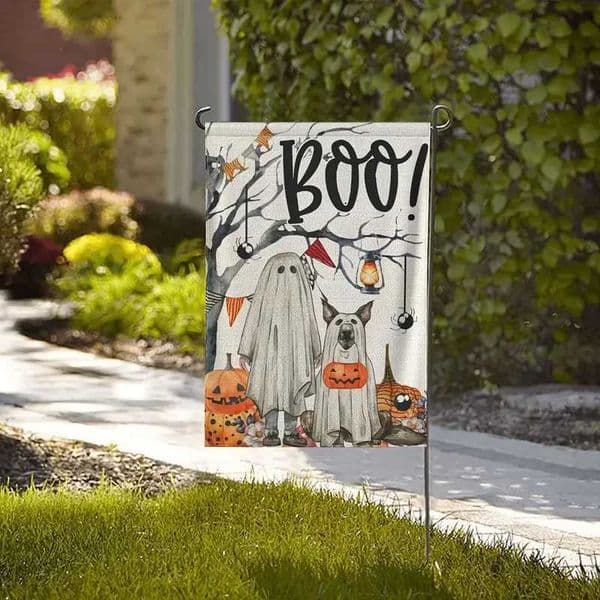 Welcome to the Halloween Garden Flag Ghost Dog Small Double sided Brap designed for outdoor room decoration during the welcome yard holiday season W240820