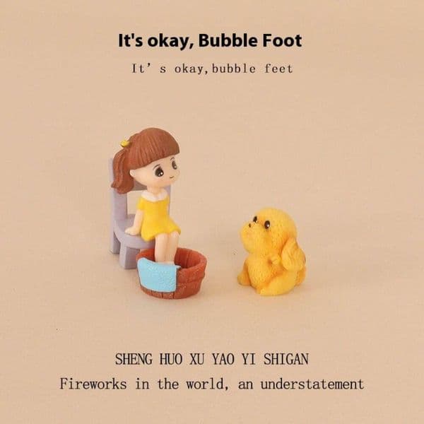 Cartoon Creative Mini Cute Dog Little Girl Foot Soaking Micro Landscape Scene Home Decoration Desktop Ornament