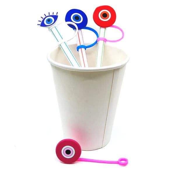 Custom Evil Eye soft silicone straw toppers accessories cover charms Reusable Splash Proof drinking dust plug decorative 8mm straw party LL