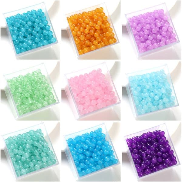 6mm DIY Glass Jelly Beads - Solid Colors, Imitation Jade for Making Necklaces & Jewelry