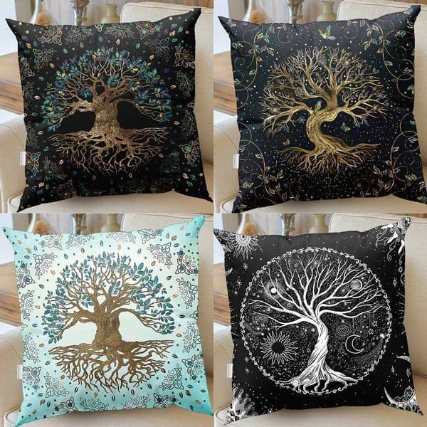 Tree of Life Soft Cushion Cover Plant Flower Pillow Moon Pattern Modern Sa Decoration W240819
