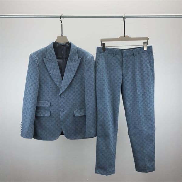 Mens Suits Blazers Fashion Men Double Breasted Plaid Suit Coat Pants 2 Pcs Set / Male Slim Fit Business Wedding Blazers Jacket Trousers #25