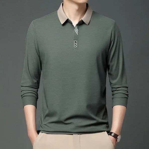 Autumn Winter Mens Collar Manga larga Fashion Business Polo de mediana edad Father Solid Camiseta 240824