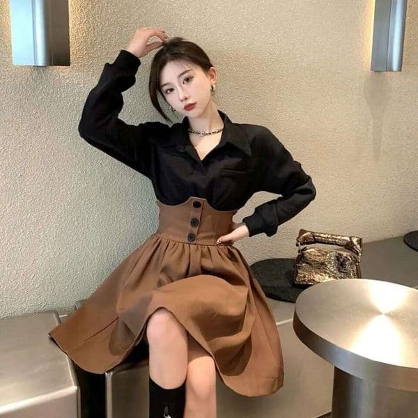 Spring Autumn Female Dress Midi A e Women's Long Sleeve Dresses Elegant Korean Style On Sale Clearance Clothing Pretty