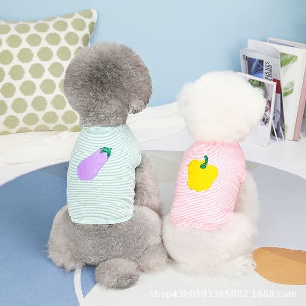 Spring Summer Vegetable Embroidered Striped T-shirt Pet Small Dog Clothes Clothing Teddy Bichon Cat Dog Vest Dog Supplies