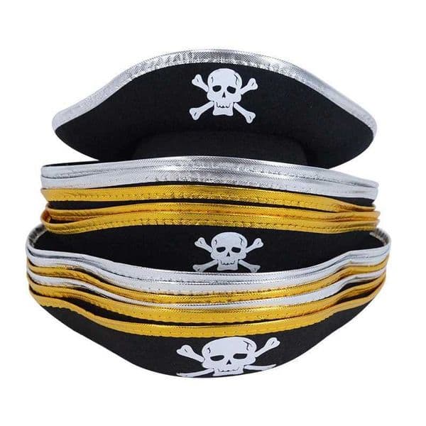 Print Skeleton Children/Adults Pirate Hat Role Playing Costume Hat Halloween Makeup Party Performance Pirate Captain Hat Props W240830