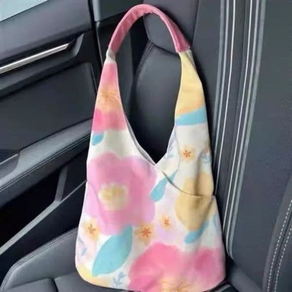 Sweet Y2k Flower Print Womens Handbags Harajuku Streetwear Shoulder Underarm Bag Fashion Kawaii Canvas Tote Bags High-capacity 240830