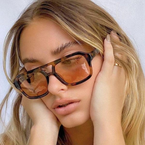 Square Double Beam Sunglasses for Men Women with Personalized Ocean Lenses Eyewear Mesh