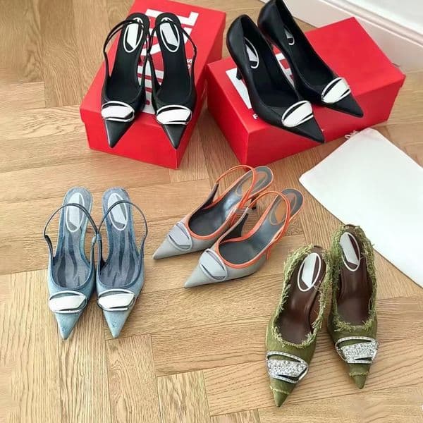 Women heels Sandal Slipper Casual Shoes Slide high heel OVAL A Summer beach sunny Party black Sliders sexy Dance Wedding Shoe Dress lady Mule denim loafer gift With box