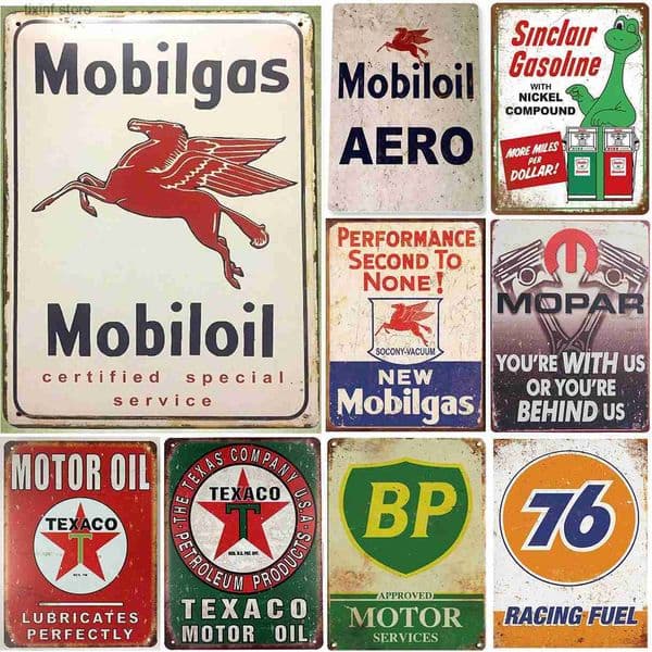 Metal Painting Vintage Mobiloil Texaco Husky Skunk Camel Gas Oil Metal Tin Signs Wall Decor For Home Bars Garage Gas Oil Station Cafe Clubs Pub T240309