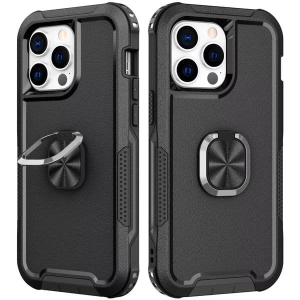 Red Hybrid Armor Phone Cases For iPhone 15 Pro 14 13 12 Mini 11 X XS XR Max Plus Shockproof Ring Cover With Kickstand Protective Shell