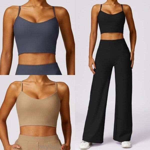 Yoga set straight wide leg pants threaded back yoga vest quick drying running fitness jacket high waisted casual pants