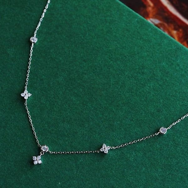 S925 Sterling Silver Jewelry Zircon Clover Pendant Necklace Four-leaf Gold Plated Chain Necklace AAA