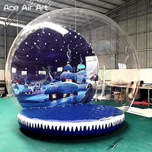 wholesale 3/4/5m Attractive Christmas Decoration Inflatable Snow Globe Transparent Bubble Tent Santa with Printed Background and Blower