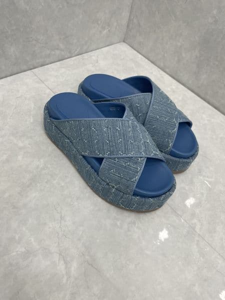 Fashion Designer Women Girls Denim Platform Sandals Blue Denim Slides 26363