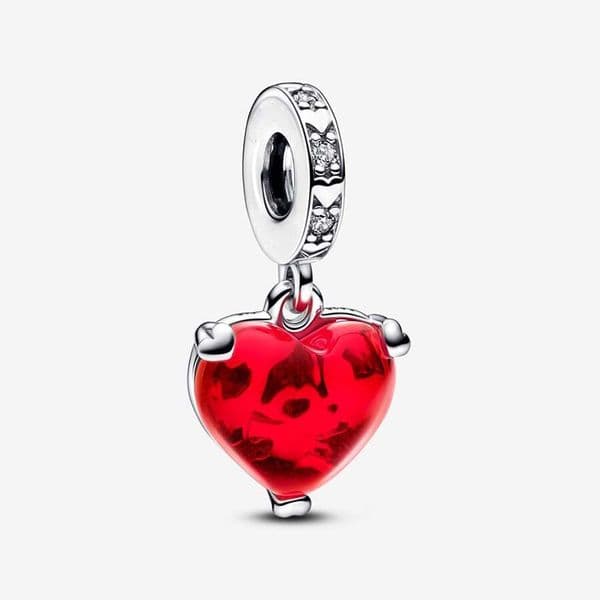 Red Heart Dangle Charm 100% 925 Sterling Silver Luxurious Charm Women Snake Chain Bracelet Jewelry Making Components Necklace Pendant charms with Retail Box