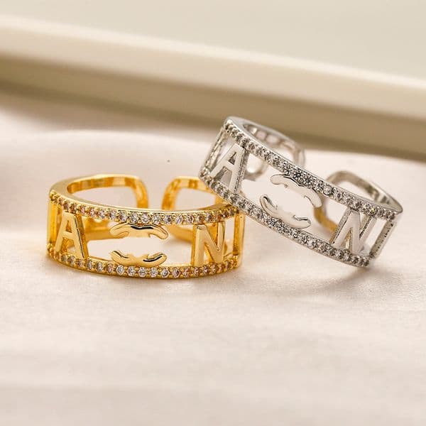 Gold Plated Titanium Steel Ring Designer Adjustable for Women Letters Hollow out Couple Rings Trendy Holiday Gift