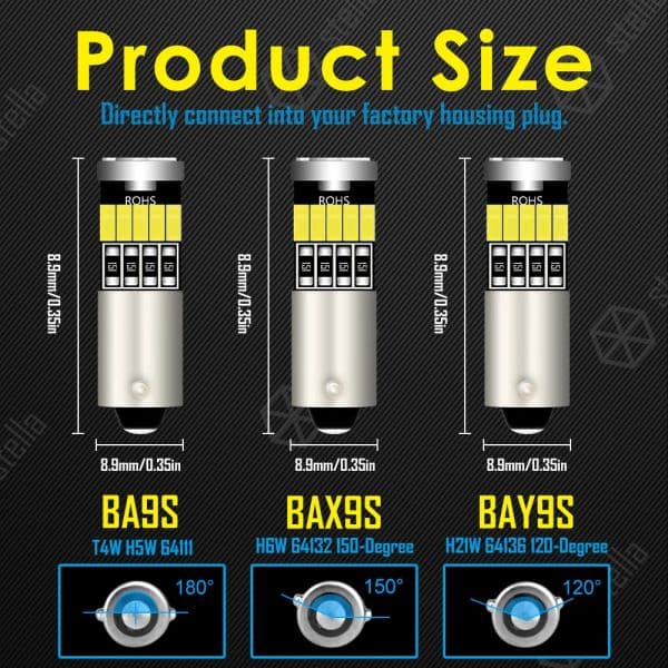 Stella 2pcs BA9S LED BAY9S BAX9S Bulb H6W T4W 15*4014SMD 6000K White Car Signal Light 12V Car Interior Dome lamp Reading Bulb