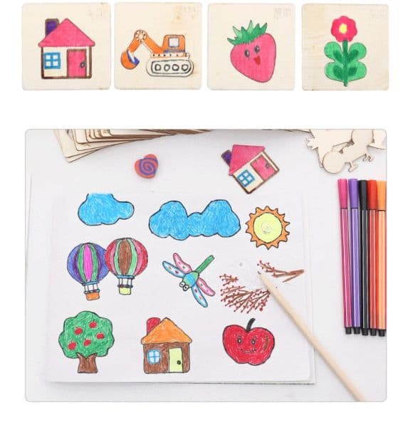 20/32Pcs Kids Montessori Drawing Toys Wooden DIY Painting Template Stencils Educational Toys for Children Funny Learning Gifts