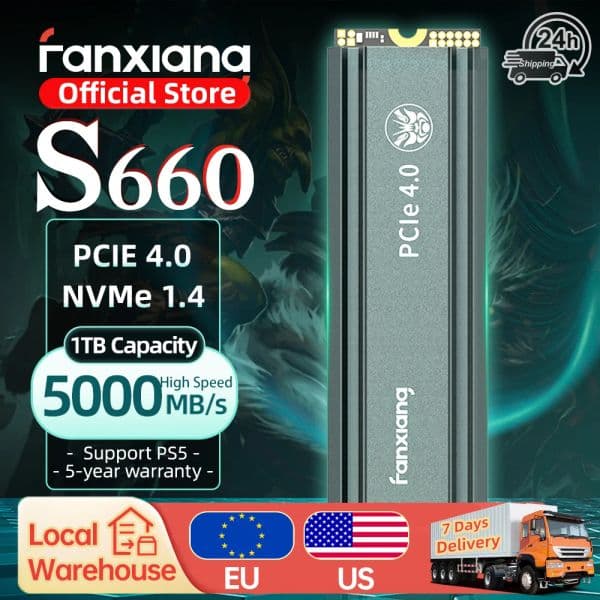 Fanxiang S660 M.2 SSD 500GB 1TB 2TB 5000MB/s M.2 NVMe PCIe4.0x4 SSD Internal Solid State Drive For PS5/PlayStation5 Desktop Pc