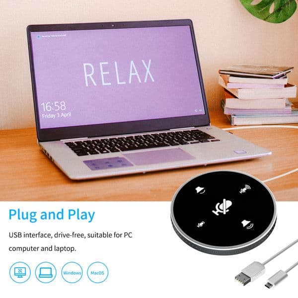 Desktop USB Conference Speakerphone Microphone Built-in Speaker 360° Omnidirectional PC Computer Condenser Mic for PC Laptop