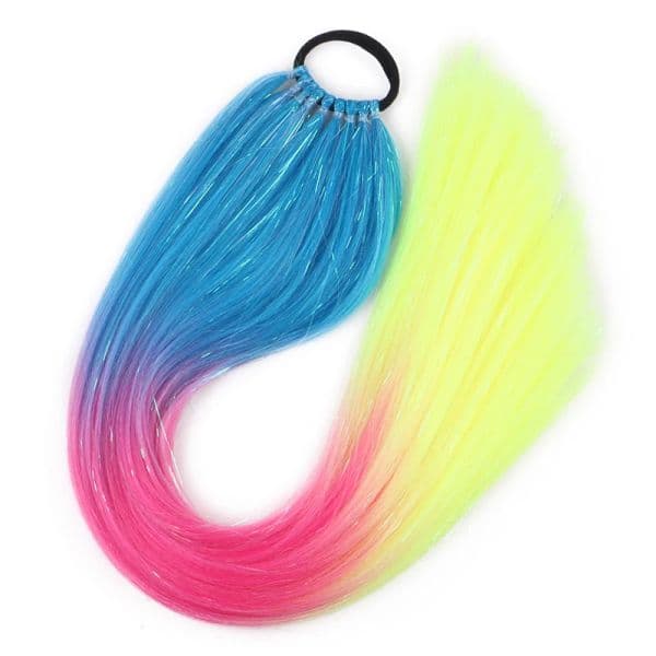 Synthetic Straight Ponytail With Hair Rubber Colorful Pre stretched Braiding Hair Glitter Ponytail Mixed Tinsel 24inch 9 Strands