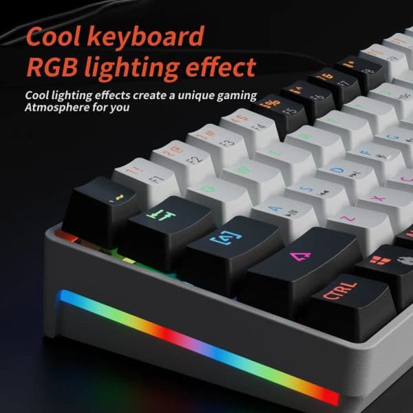 MUCAI MK61 Mechanical Keyboard Portable 61 Keys RGB LED Backlit USB Wired Office/Gaming Keyboards for Mac, Android, Windows