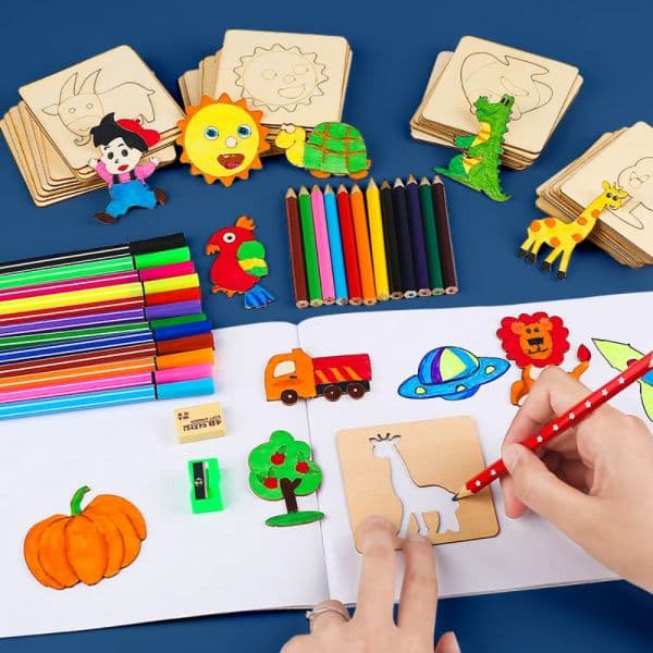Montessori Educational Toys for Children Kids Painting Drawing Toys Wooden DIY Template Stencils Learning Christmas Gift