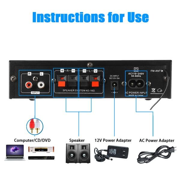 AK35 800W Home Power Amplifiers 2 Channel Bluetooth 5.0 Surround Sound FM USB Remote Control Mini HIFI Digital Amplifier Stereo 4e47e 9f8d0