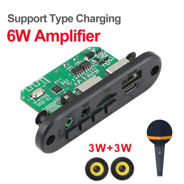 2*3W 6W Amplifier 5V MP3 Decoder Board Bluetooth 5.0 Stereo Audio DIY Car MP3 Player FM Radio TF USB 3.5mm Mic jack Record Call