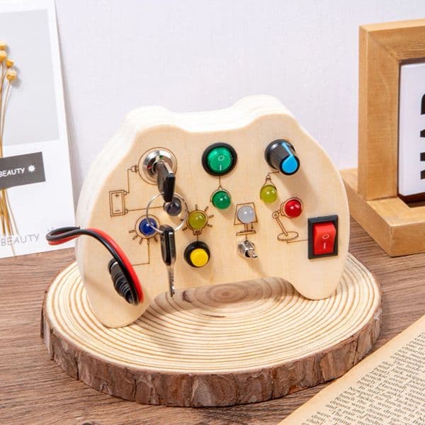 Baby Wooden Busy Board Toy LED Light Switches Sensory Busy Board Educational Toy Birthday Gifts for Children Baby Boys Girls2023