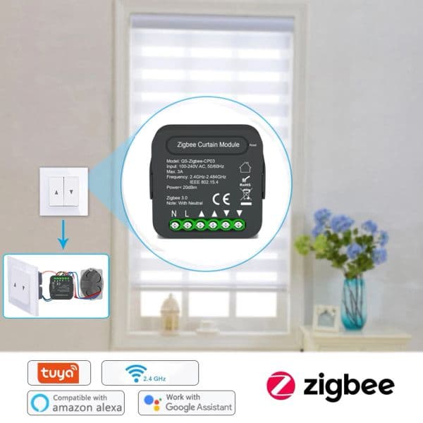 QS-Zigbee/Wifi-CP03 Tuya ZigBee/WiFi Curtain Switch Module for Roller Shutter Blinds Motor Smart Home Google Home Alexa Control