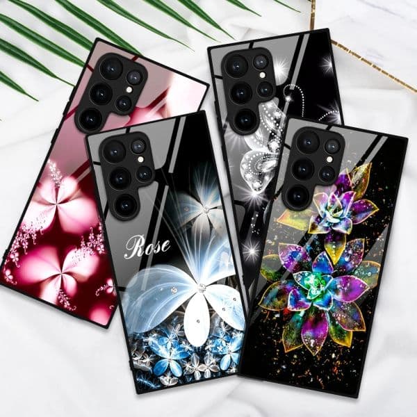 Luxury Flower Case for Samsung Galaxy S23 S22 S21 S20 Ultra Plus FE S10 Lite Glass Carcasa for Samsung Note 20 10 S10e S9 Cover