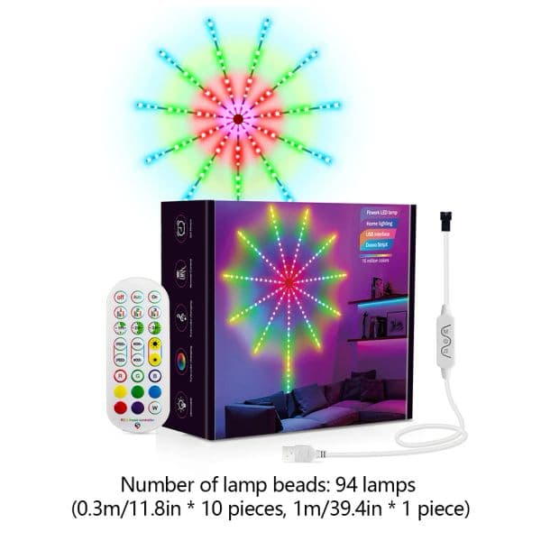 LED Fireworks Light RGB Smart Music Sound 2025 Sync Color Changing Fireworks LED Strip Light Remote Control new Christmas Decoration