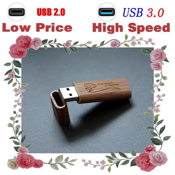 Walnut Wood Wooden Box + USB Flash Drive 128GB High Speed new Select 3.0 Low Price Select 2025 2.0 Free Pen Drives Memory Stick 64GB