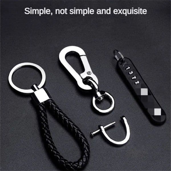 Phone Number Plate Pendant Keychain Anti-lost Car Keychain Leather Bradied Rope Auto Vehicle Key Chain Holder For Friend Gifts