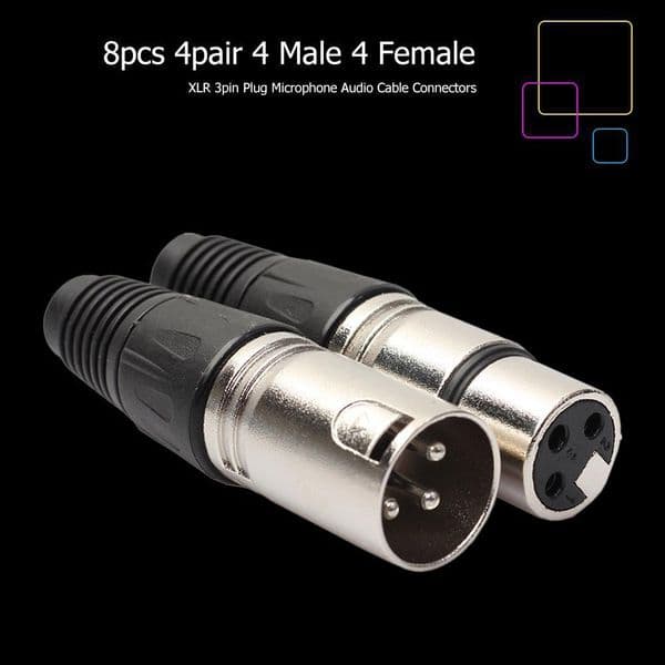 8pcs XLR Adapter 3Pin Male Plug and Female Jack Microphone Audio Cable Connector