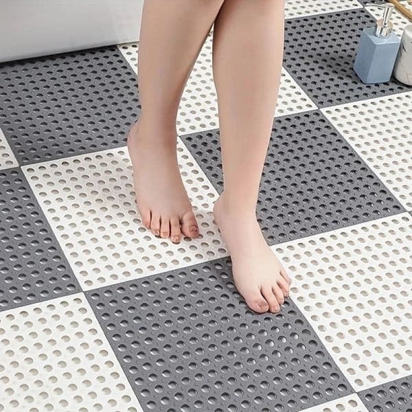 1set/2set/3set- Bathroom Mat, Splicing Waterproof Mat, Solid Color Bath Rug,Hollow Out Shower Stall Mat For Bathroom