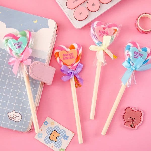 2 Piece Kawaii School Supply Office Stationery Ballpoint Pen Creative Cute Love Lollipop Sweet Candy Styling Funny Lovely Pens