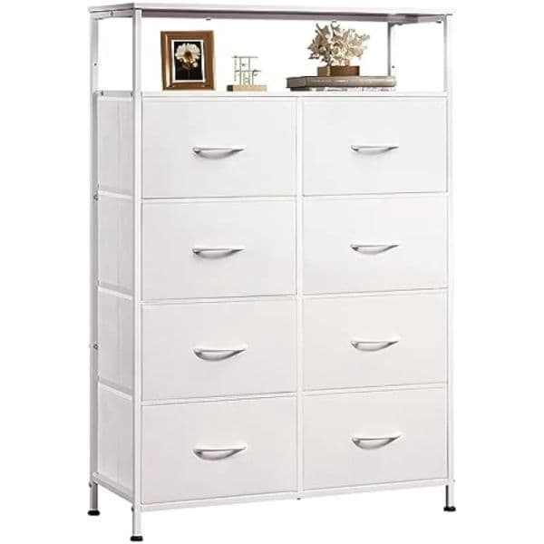 WLIVE Fabric Dresser for Bedroom, Storage Drawer Unit,Dresser new with 8 Deep Drawers 2025 for Office, College Dorm, White